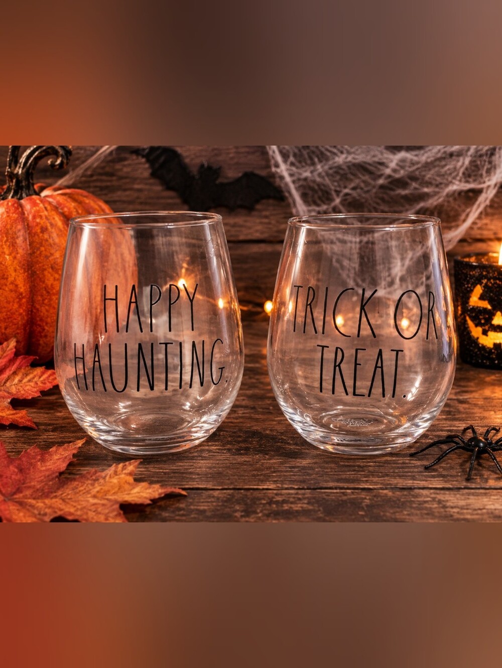 Rae Dunn Halloween Stemless Wine Glass Set